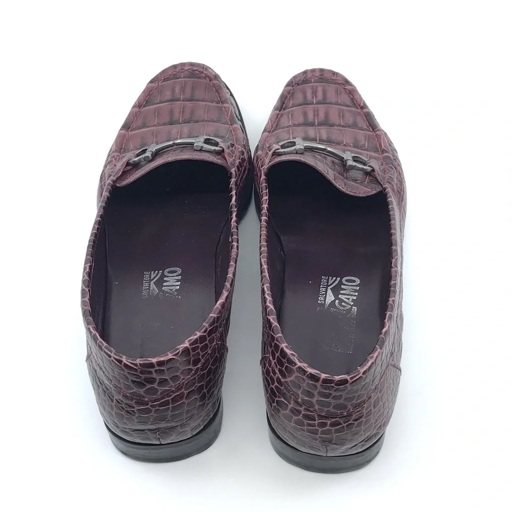 FERRAGAMO PURPLE BLACK CROC LEATHER LOAFER - Picture 4 of 8